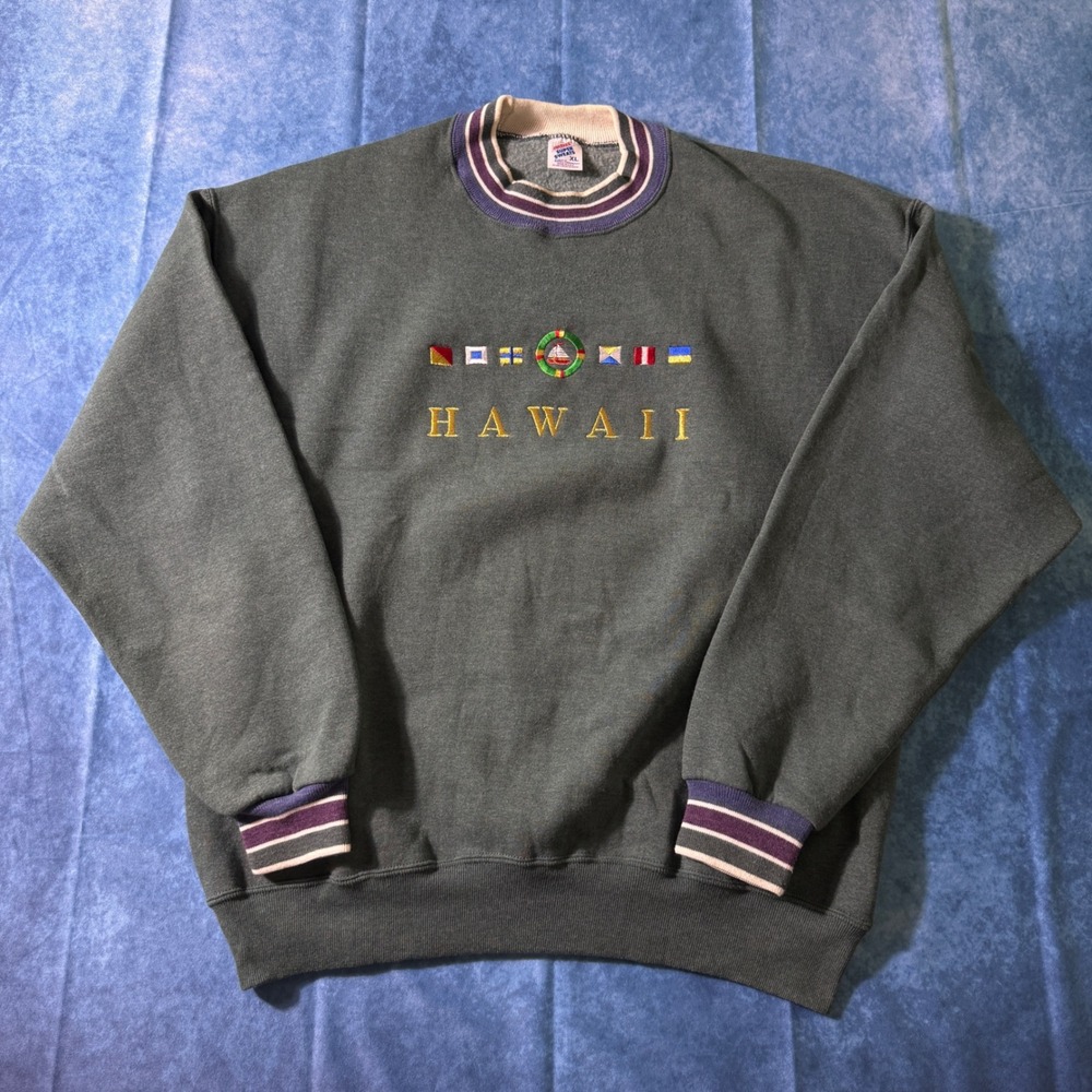 Vintage Hawaii Jerzees Super Sweats Embroidered Crewneck USA Made XL